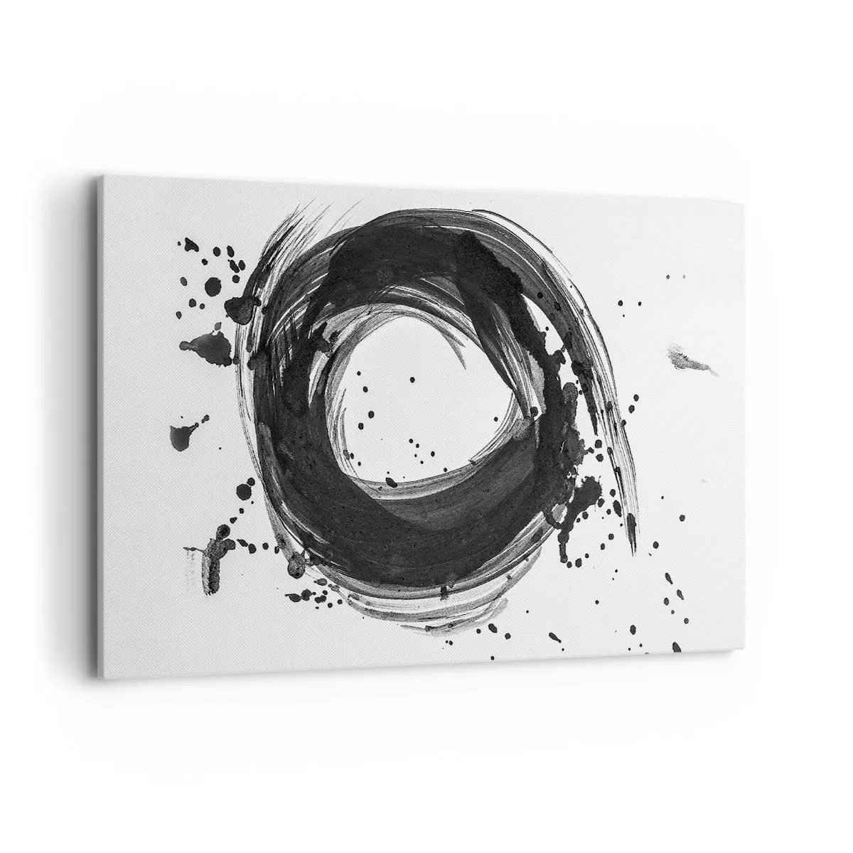 Impression sur toile - Image sur toile - Abstraction noire en forme de cercle sur fond blanc - 120x80cm - Le tourbillon de la création - Décoration murale moderne pour le salon et la chambre ARTTOR