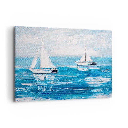 Impression sur toile - Image sur toile - Yachts sur la mer bleue dans un style artistique - 120x80cm - Avec un ami à mes côtés - Décoration murale moderne pour le salon et la chambre ARTTOR