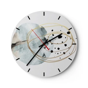 Horloge murale - Pendule murale - Lignes dorées abstraites et points noirs sur fond clair - 30x30cm - Emmêlement de l'espace - Décoration murale moderne pour le salon, la cuisine et la chambre ARTTOR