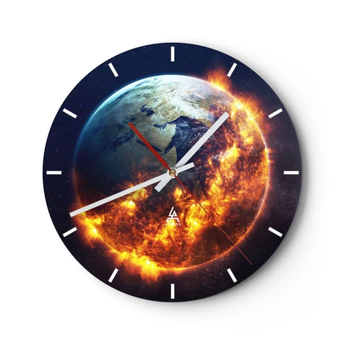 Horloge murale - Pendule murale - Terre avec un effet spatial enflammé - 30x30cm - La flamme de l'apocalypse - Décoration murale moderne pour le salon, la cuisine et la chambre ARTTOR