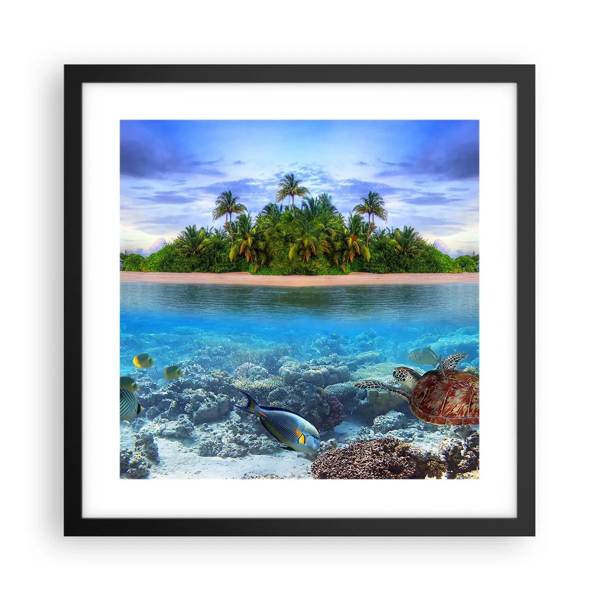 Affiche dans un cadre noir - Poster - L'île céleste vous invite - 40x40 cm
