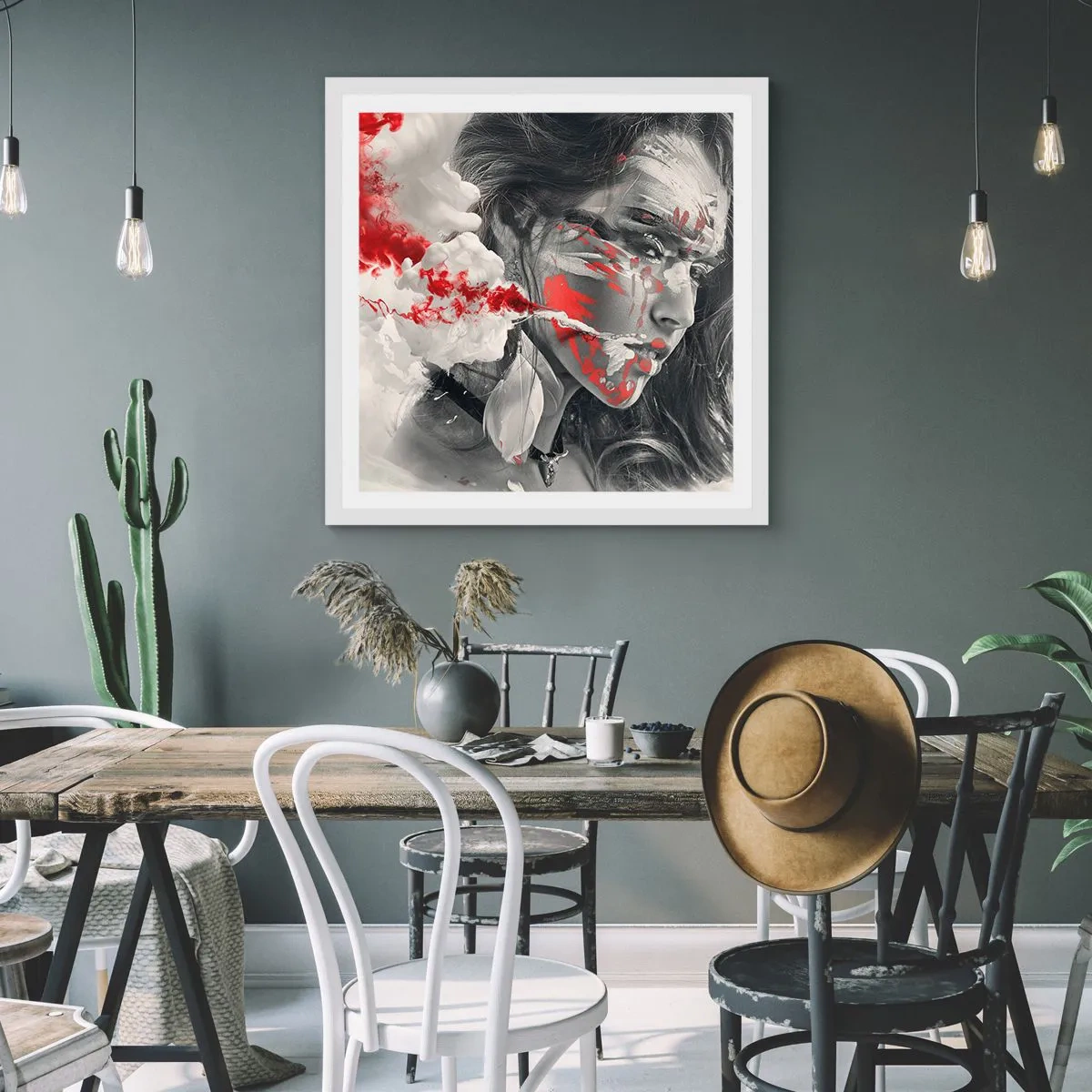 Affiche dans un cadre blanc - Poster - Dans les fumées de l'absurde - 50x50 cm