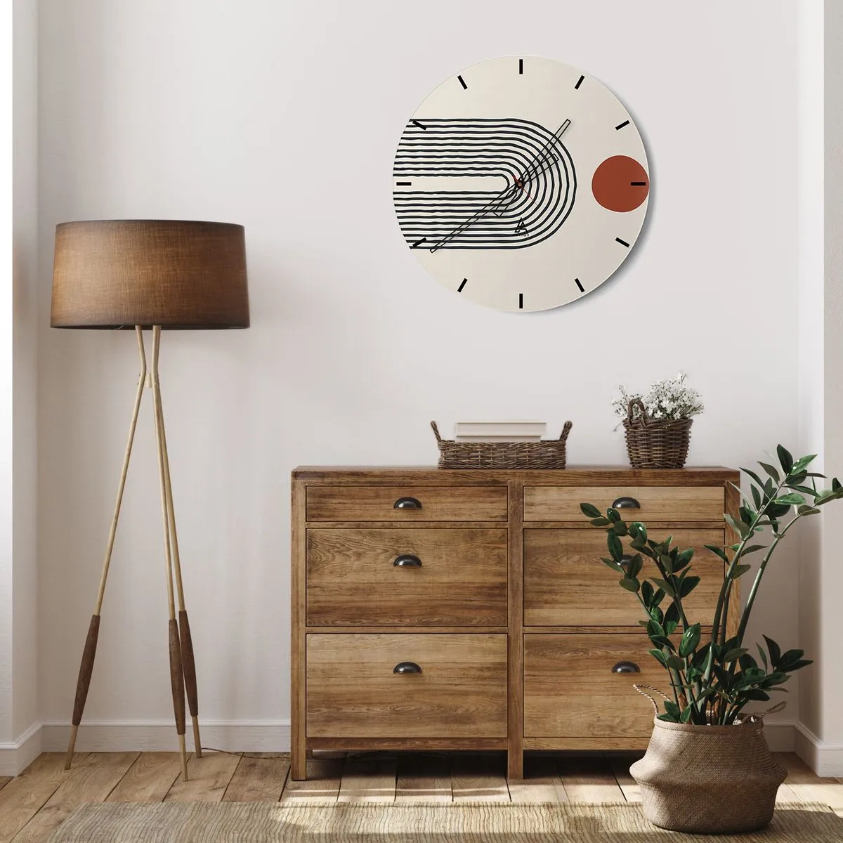 Horloge murale - Pendule murale - Abstraction géométrique avec des rayures et des blocs de couleur sur un fond clair - 30x30cm - Le magnétisme des formes et des couleurs - Décoration murale moderne pour le salon, la cuisine et la chambre ARTTOR