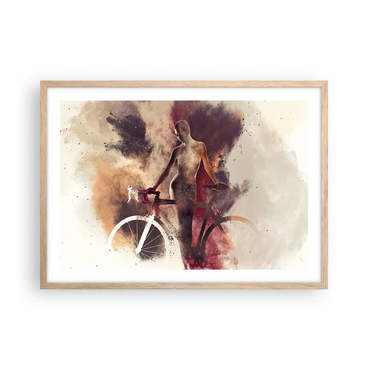 Affiche dans un chêne clair - Poster - Une âme de vélo aux formes marbrées - 70x50 cm