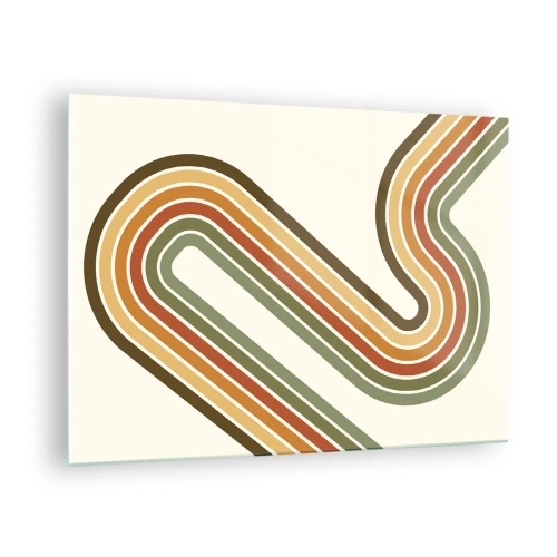 Impression sur verre - Image sur verre - Abstraction géométrique de style rétro avec des lignes ondulées - 70x50cm - En zig zag vers le but - Décoration murale moderne pour le salon et la chambre ARTTOR