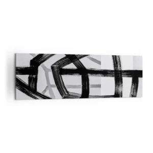 Impression sur toile - Image sur toile - Lignes abstraites noires et blanches se croisant sur un fond clair - 160x50cm - Profondeur du bâtiment - Décoration murale moderne pour le salon et la chambre ARTTOR