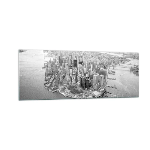 Impression sur verre - Image sur verre - Vue aérienne de Manhattan en noir et blanc - 140x50cm - Comment ne pas aimer ? - Décoration murale moderne pour le salon et la chambre ARTTOR