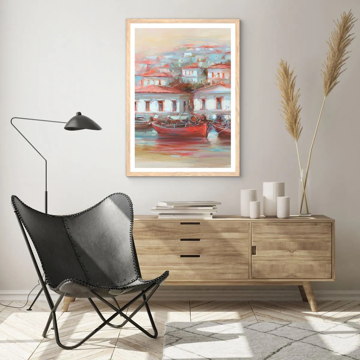 Affiche dans un chêne clair - Poster - Petite ville heureuse - 30x40 cm