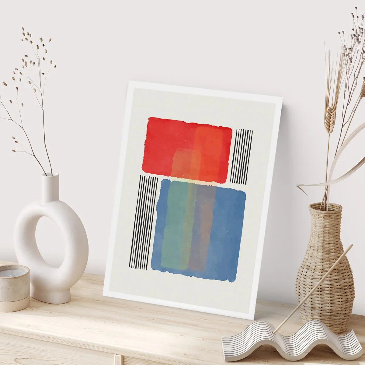 Affiche - Poster - Composition abstraite avec des rectangles rouges et bleus - 50x70cm - Esprit et lettre de la géométrie - Décoration murale moderne pour le salon et la chambre ARTTOR