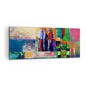 Impression sur toile - Image sur toile - Composition abstraite avec des figures et des motifs géométriques - 120x50cm - Relations et émotions - Décoration murale moderne pour le salon et la chambre ARTTOR