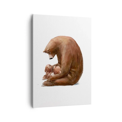 Impression sur toile - Image sur toile - Une mère ours avec deux petits ours dans ses bras - 50x70cm - Faites de beaux rêves les enfants - Décoration murale moderne pour le salon et la chambre ARTTOR