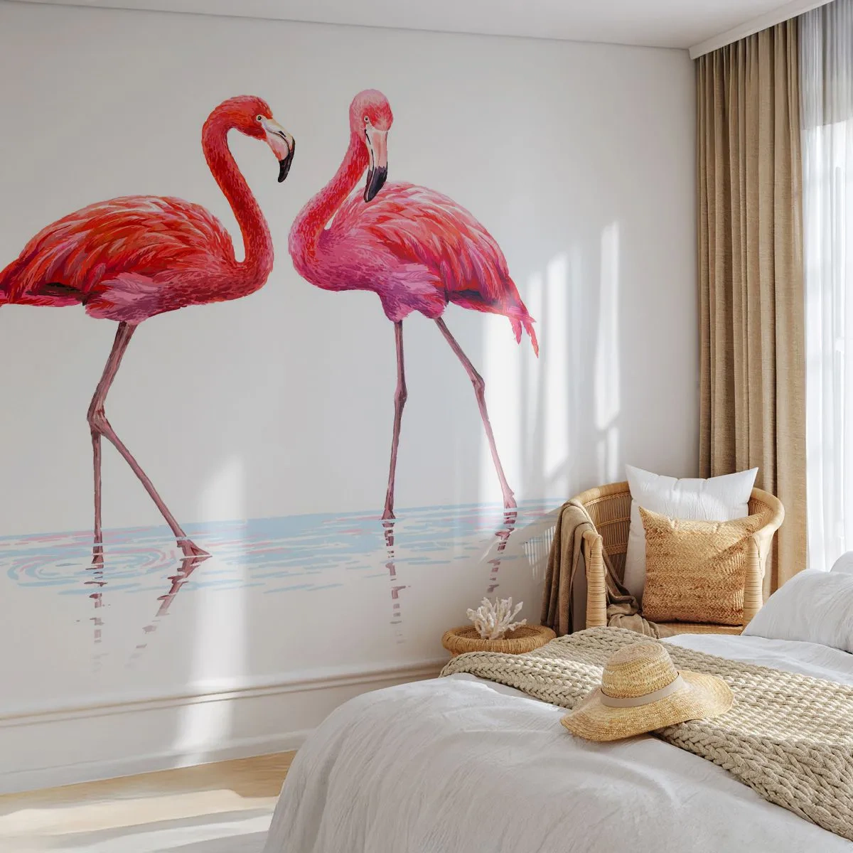Papier Peint Photo Premium Canvas - Rendez-vous rose - Flamants roses, Des oiseaux, Morceau - 200x140 cm
