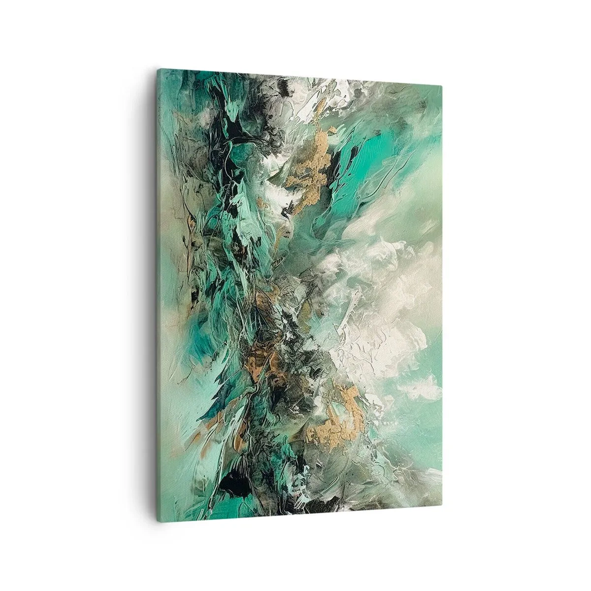 Impression sur toile - Image sur toile - Paysage abstrait dans les tons de vert et d'or - 50x70cm - Ressac émeraude et noir - Décoration murale moderne pour le salon et la chambre ARTTOR
