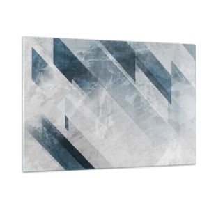 Impression sur verre - Image sur verre - Rayures géométriques dans les tons de gris et bleu marine - 120x80cm - Composition spatiale - mouvement gris - Décoration murale moderne pour le salon et la chambre ARTTOR