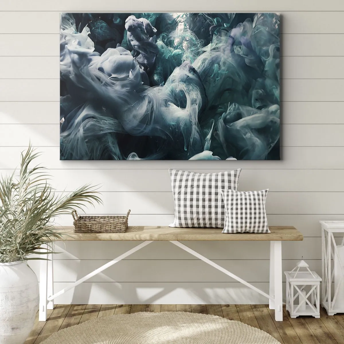 Impression sur toile - Image sur toile - Vagues abstraites dynamiques dans des tons de bleu et de blanc - 120x80cm - Mouvement des couleurs - Décoration murale moderne pour le salon et la chambre ARTTOR