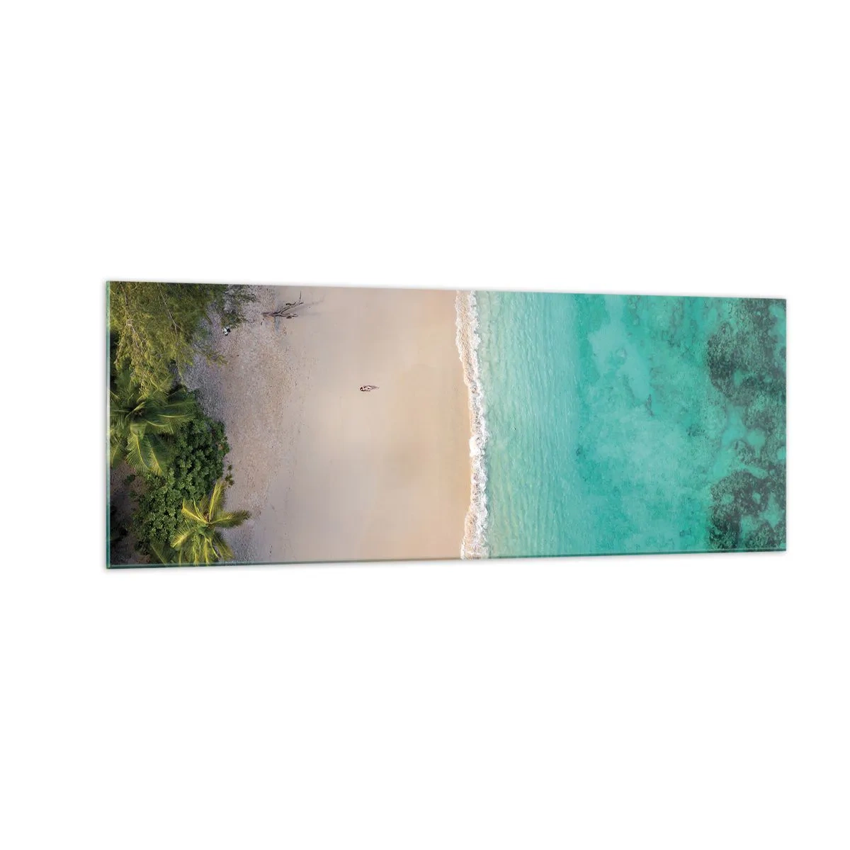 Impression sur verre - Image sur verre - Vue aérienne d'une plage tropicale aux eaux turquoises - 140x50cm - Plage paradisiaque - Décoration murale moderne pour le salon et la chambre ARTTOR