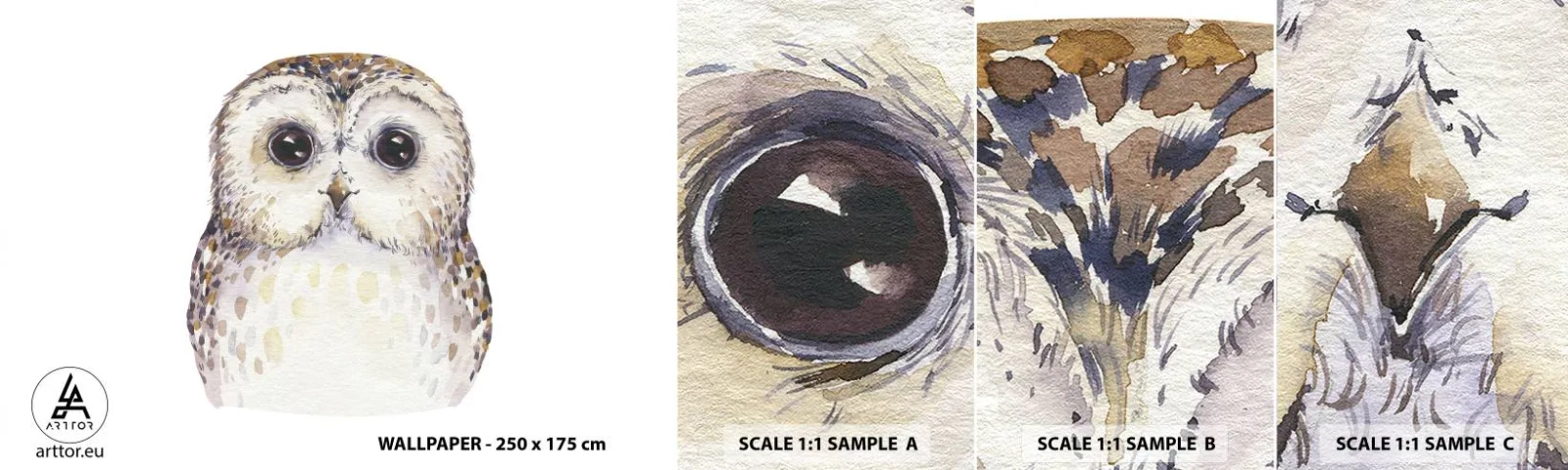 Échantillon De Papier Peint Standard Eco - Regarde-moi dans les yeux - Hibou, Oiseau, Graphique - 100x30 cm