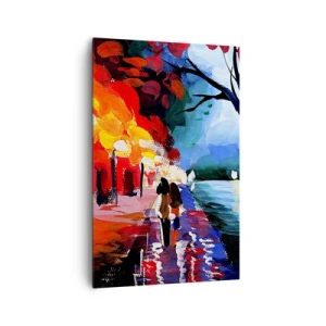 Impression sur toile - Image sur toile - Une promenade d'automne le long du sentier surplombant l'eau - 80x120cm - Automne flamboyant dans le parc - Décoration murale moderne pour le salon et la chambre ARTTOR