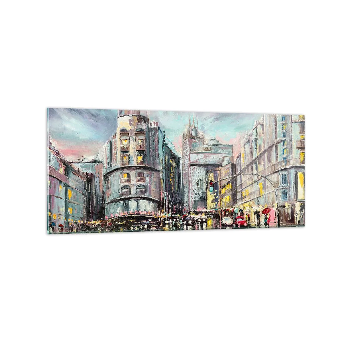 Impression sur verre - Image sur verre - Vue nocturne de la ville avec des reflets sur la rue mouillée - 120x50cm - Ce sera une soirée réussie - Décoration murale moderne pour le salon et la chambre ARTTOR