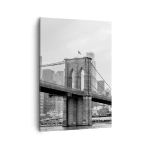 Impression sur toile - Image sur toile - Pont de Brooklyn avec les gratte-ciel de New York en arrière-plan - 50x70cm - Climat New-Yorkais - Décoration murale moderne pour le salon et la chambre ARTTOR