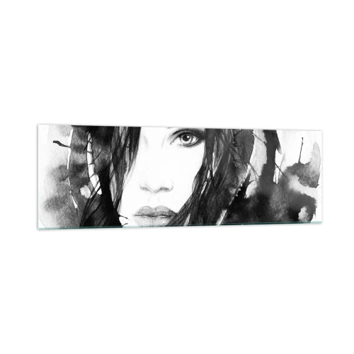 Impression sur verre - Image sur verre - Portrait de femme à l'aquarelle noir et blanc - 160x50cm - Portrait d'une dame en noir et blanc - Décoration murale moderne pour le salon et la chambre ARTTOR