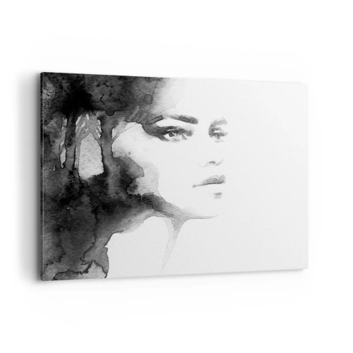 Impression sur toile - Image sur toile - Un portrait subtil d'une femme dans des tons de noir et blanc - 100x70cm - Fait de mystère et de brouillard - Décoration murale moderne pour le salon et la chambre ARTTOR