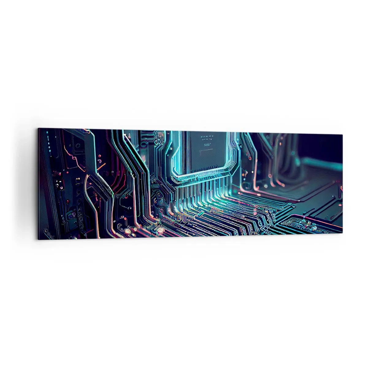 Impression sur toile - Image sur toile - Circuit imprimé technologique avec pistes lumineuses - 160x50cm - Je pense comme ça… - Décoration murale moderne pour le salon et la chambre ARTTOR