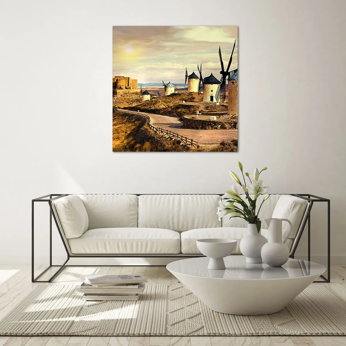 Impression sur verre - Image sur verre - Don Quichotte est sur le point d'arriver - 60x60 cm