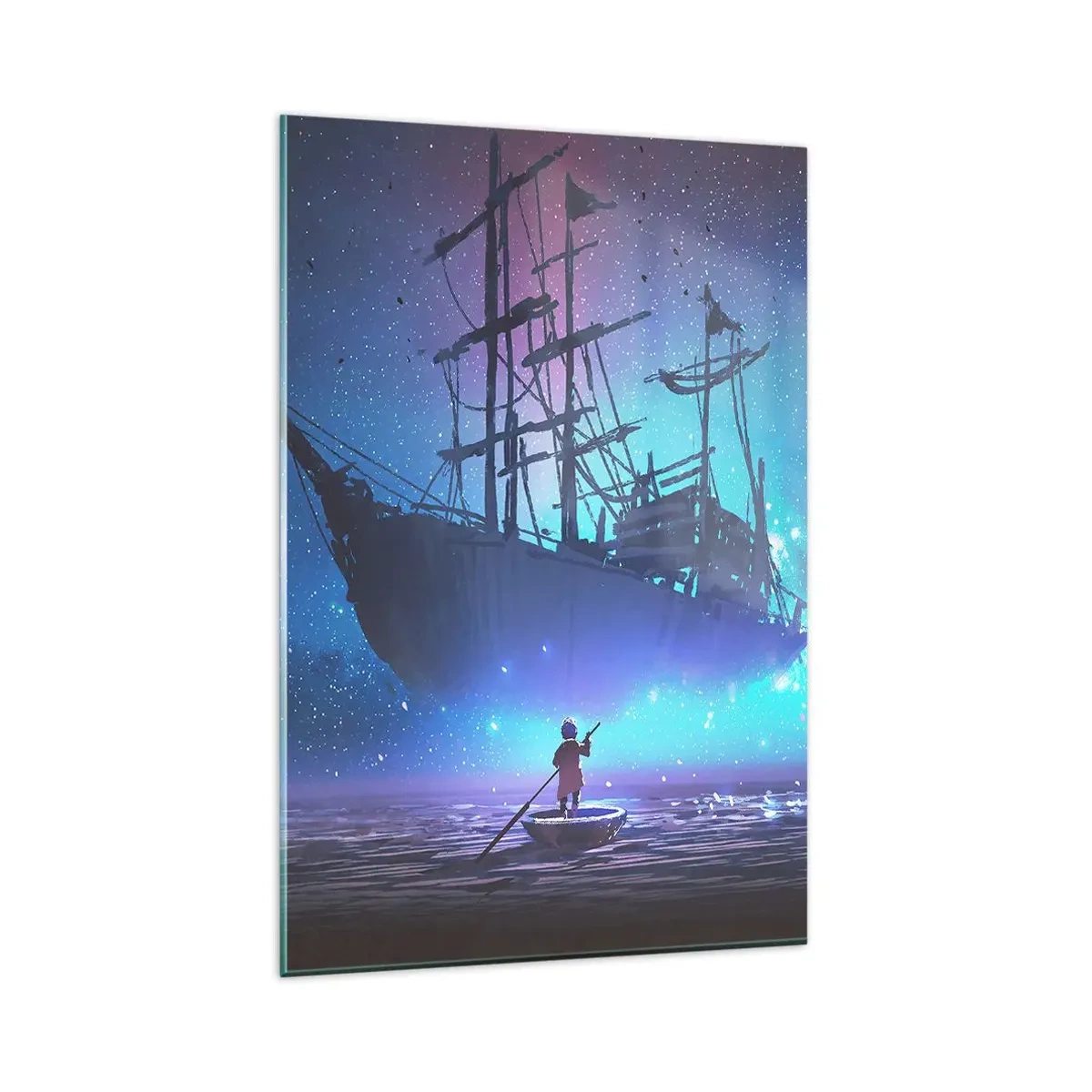 Impression sur verre - Image sur verre - Un navire fantastique contre le ciel étoilé - 80x120cm - A la rencontre du mythe de la mer - Décoration murale moderne pour le salon et la chambre ARTTOR