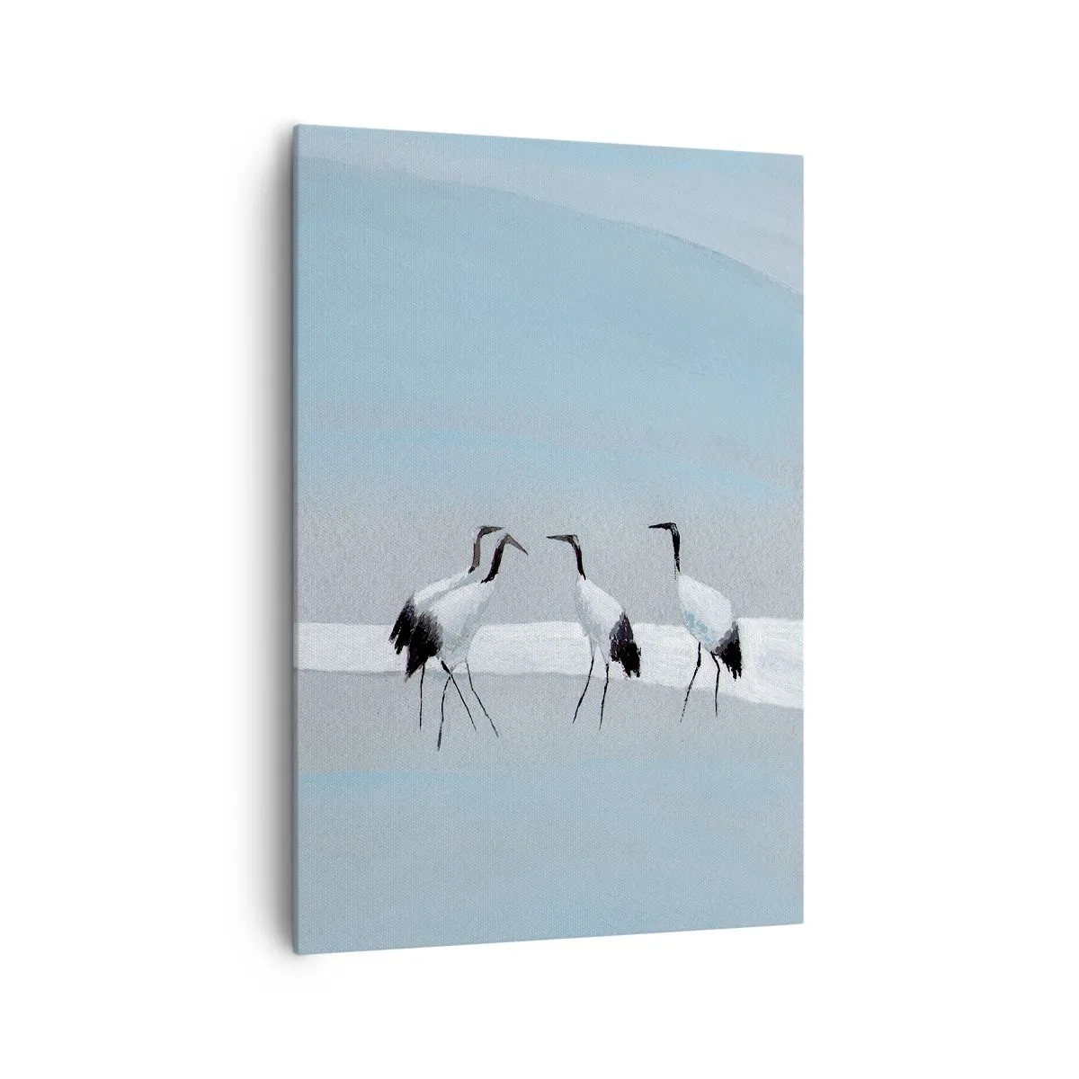 Impression sur toile - Image sur toile - Un groupe de grues contre un ciel bleu et le soleil levant - 70x100cm - Après une chaude journée - Décoration murale moderne pour le salon et la chambre ARTTOR