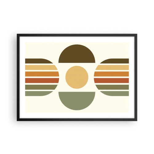 Affiche dans un cadre noir - Poster - Composition géométrique avec des demi-cercles et des rayures dans des tons terreux - 70x50cm - Dans les coulaurs de la terre - Décoration murale moderne pour le salon et la chambre ARTTOR