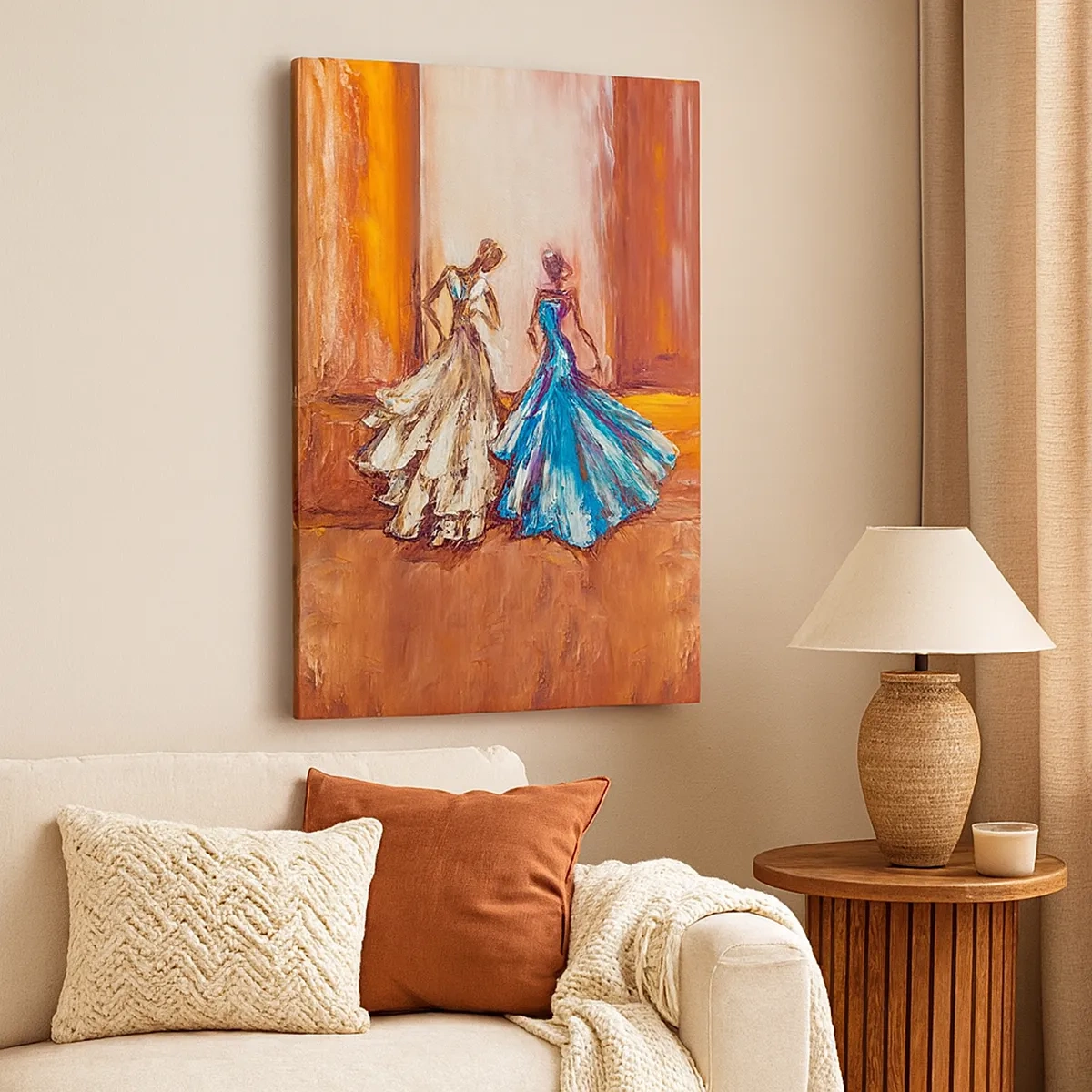 Impression sur toile - Image sur toile - Personnages en robes de soirée dans un style artistique - 50x70cm - Un duo reconnaissant - Décoration murale moderne pour le salon et la chambre ARTTOR