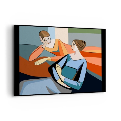 Impression sur toile - Image sur toile - Illustration abstraite de deux femmes dans le style cubiste - 100x70cm - Un moment de confiance - Décoration murale moderne pour le salon et la chambre ARTTOR