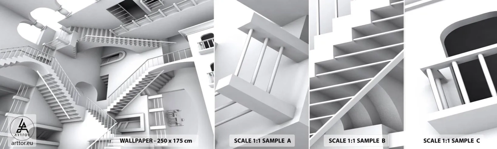 Échantillon de Papier Peint Autocollant Deluxe Sticker - Paradoxes spatiaux - Abstraction, 3D, Architecture - 100x30 cm