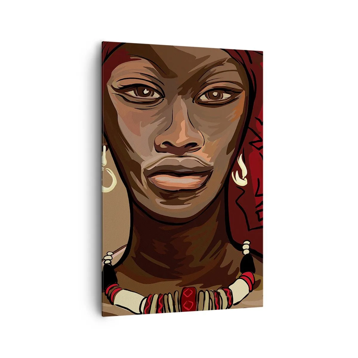 Impression sur toile - Image sur toile - Portrait d'une femme au turban rouge sur fond beige - 80x120cm - Vénus d'ébène - Décoration murale moderne pour le salon et la chambre ARTTOR