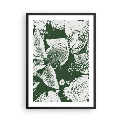 Affiche dans un cadre noir - Poster - Illustration botanique de fleurs et de feuilles aux couleurs contrastées - 50x70cm - Bouquet - le monde du vert - Décoration murale moderne pour le salon et la chambre ARTTOR