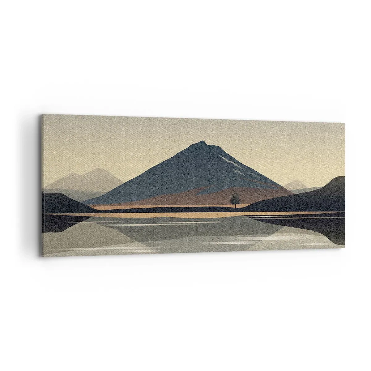 Impression sur toile - Image sur toile - Paysage de montagne minimaliste avec reflet dans l'eau - 120x50cm - Reflet de miroir - Décoration murale moderne pour le salon et la chambre ARTTOR