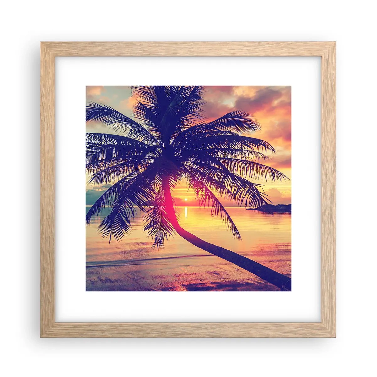 Affiche dans un chêne clair - Poster - Soirée sous les palmiers - 30x30 cm