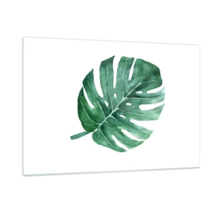 Impression sur verre - Image sur verre - Feuille de monstera verte sur fond blanc - 120x80cm - Concept vert - Décoration murale moderne pour le salon et la chambre ARTTOR