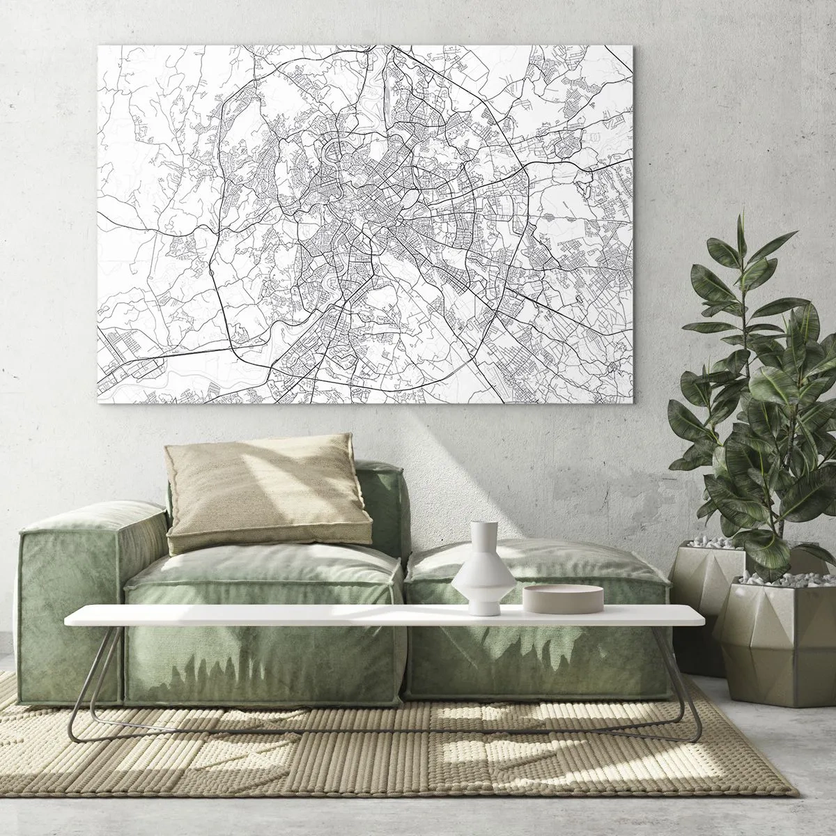 Impression sur verre - Image sur verre - Carte de Rome avec un tracé routier circulaire clair - 70x50cm - Cercle romain - Décoration murale moderne pour le salon et la chambre ARTTOR