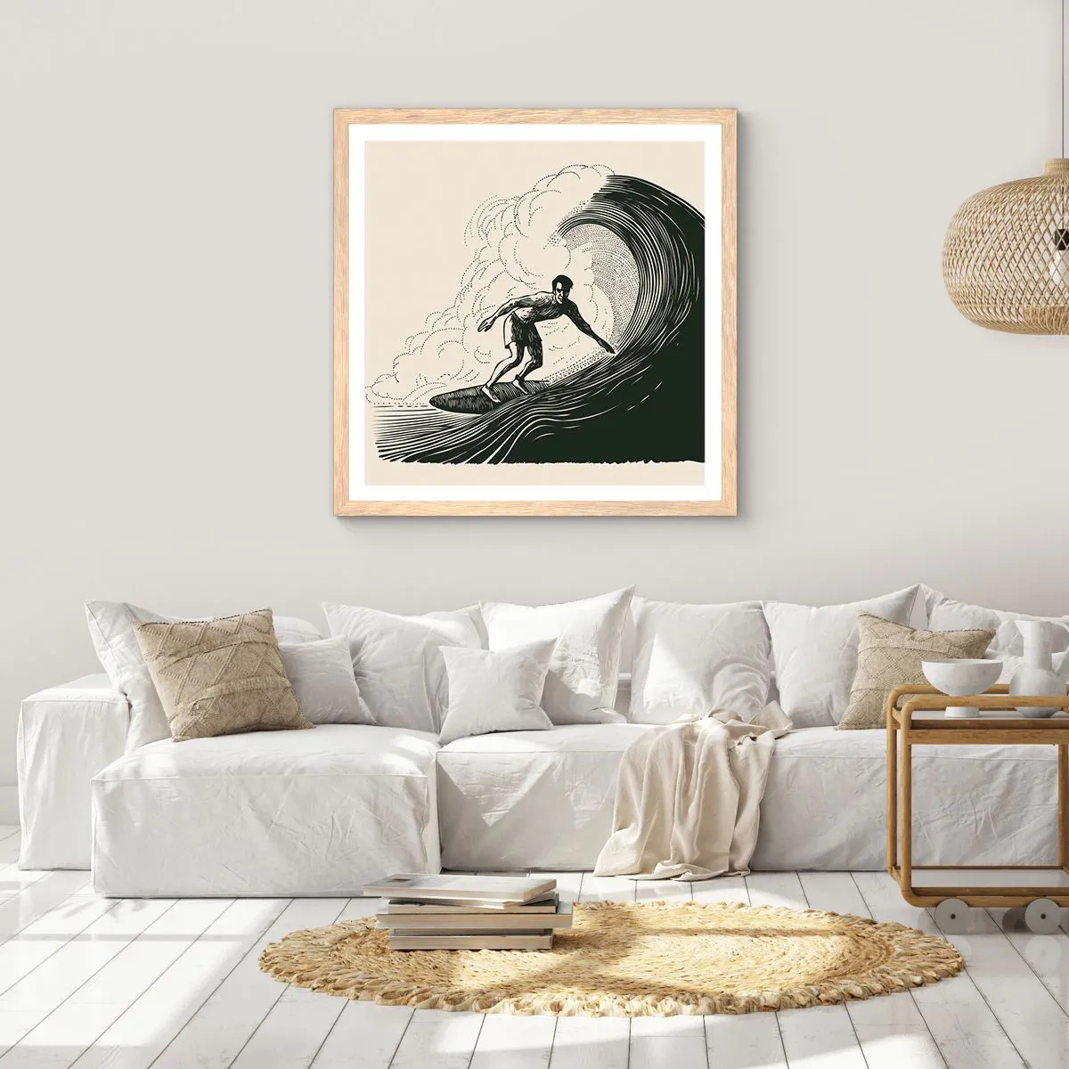 Affiche dans un chêne clair - Poster - Le roi de la vague - 40x40 cm