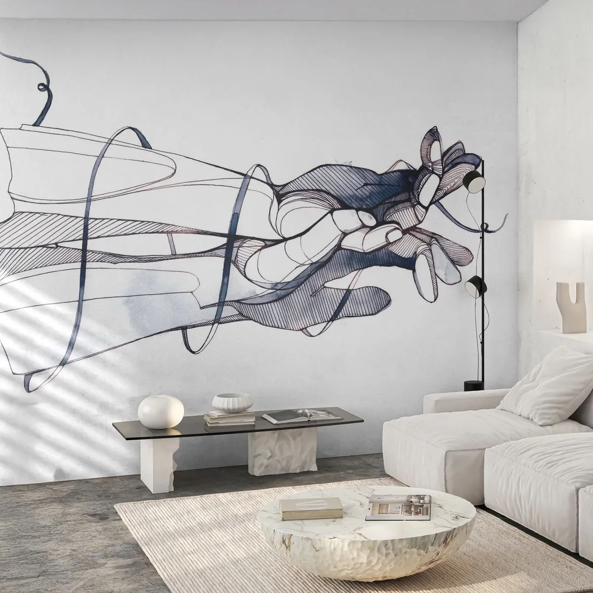 Papier Peint Photo Premium Canvas - Un dessin subtil d'une main avec une fleur délicate - 100x70cm - Étude du touché - Décoration murale moderne pour le salon et la chambre ARTTOR