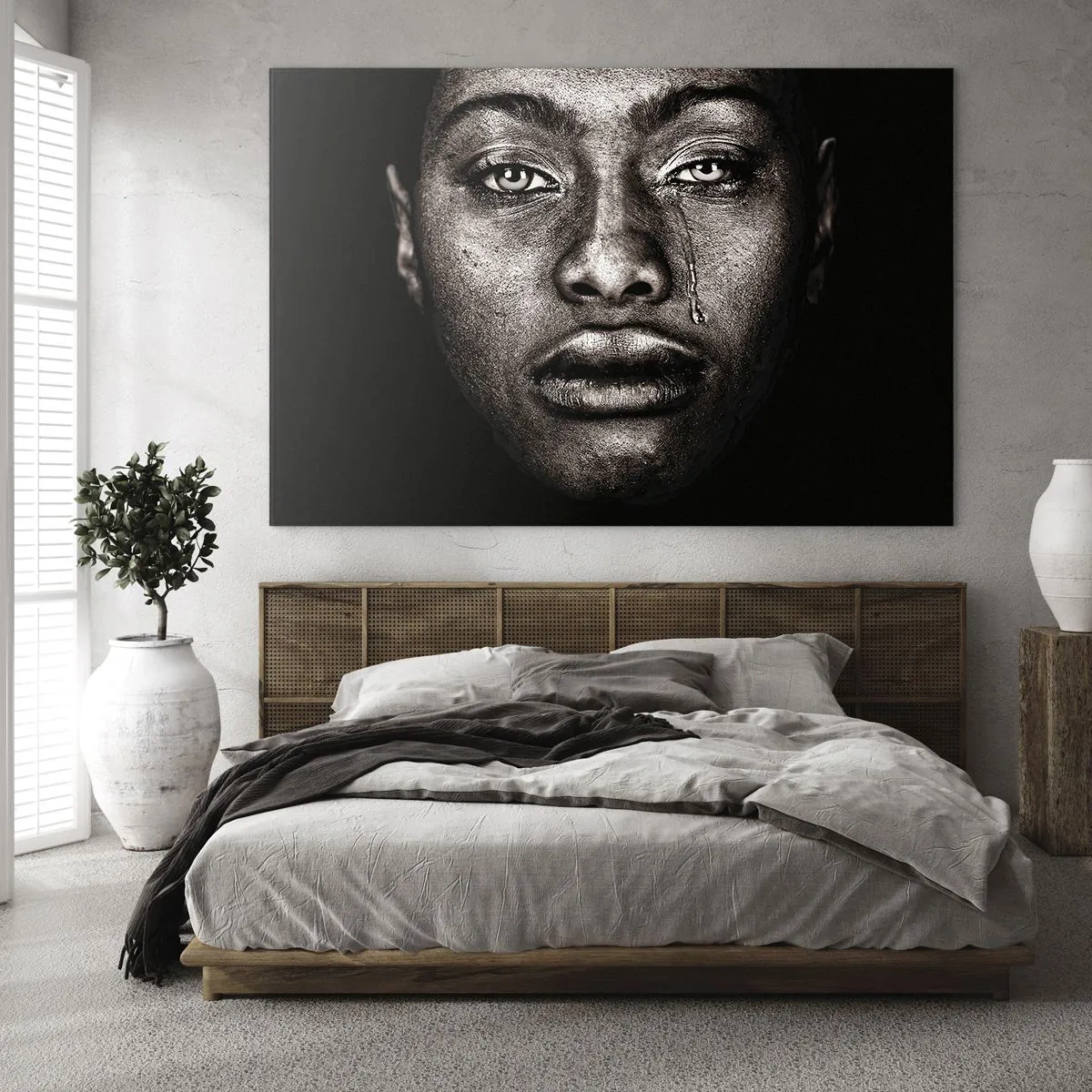 Impression sur verre - Image sur verre - Portrait émotionnel d'une femme avec une larme sur la joue - 120x80cm - Une larme - Décoration murale moderne pour le salon et la chambre ARTTOR