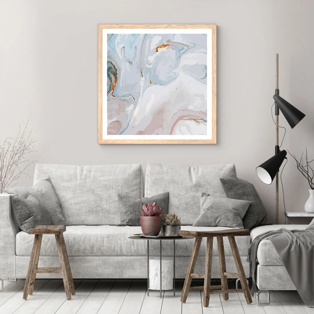 Affiche dans un chêne clair - Poster - Blanc surélevé - 50x50 cm