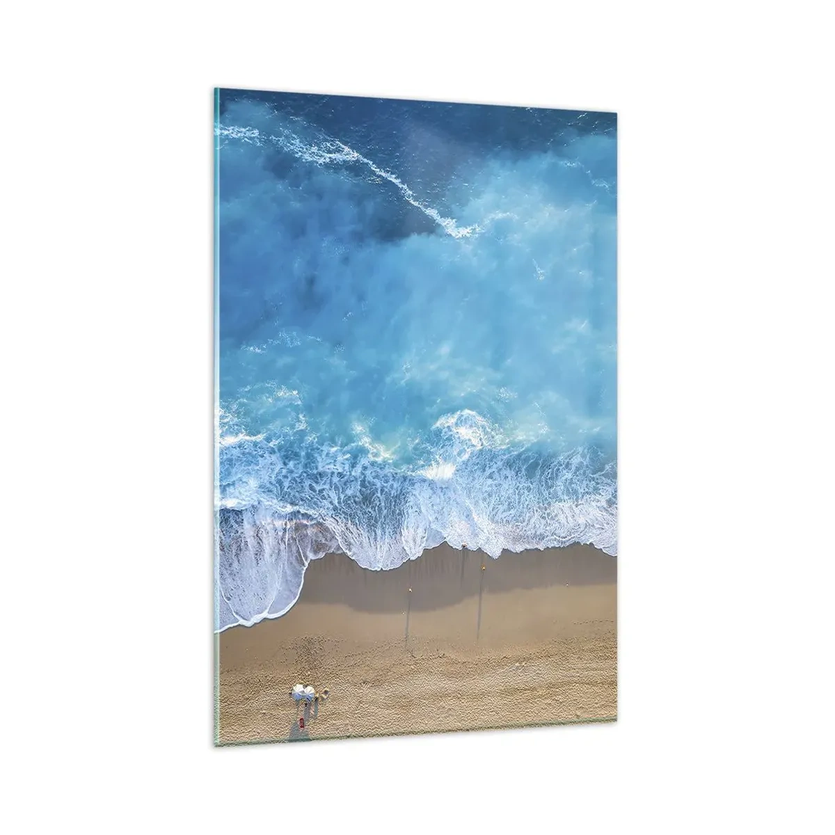 Impression sur verre - Image sur verre - Une vue plongeante sur la plage et les vagues de la mer - 80x120cm - La force du bleu - Décoration murale moderne pour le salon et la chambre ARTTOR