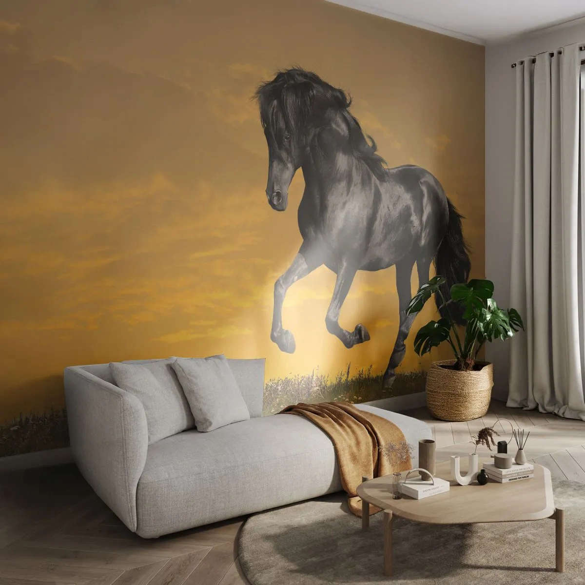 Papier Peint Autocollant Deluxe Sticker - Beau, libre et sauvage - Animaux, Cheval, Paysage - 250x175 cm