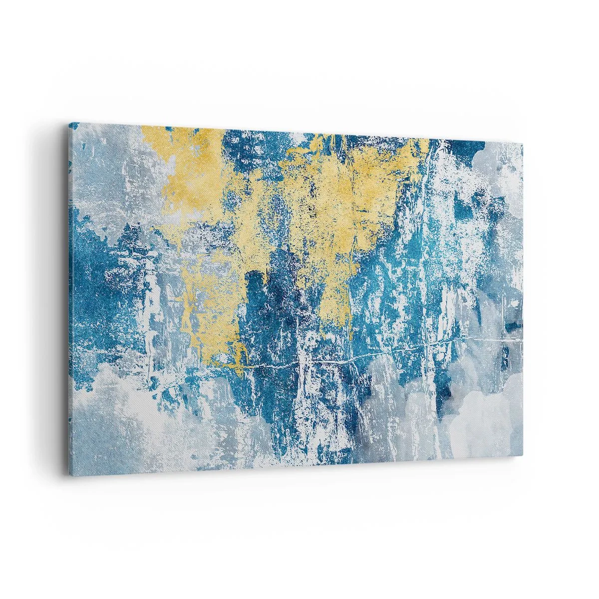 Impression sur toile - Image sur toile - Abstraction dans les tons de bleu et de jaune - 120x80cm - Abstraction du temps - Décoration murale moderne pour le salon et la chambre ARTTOR