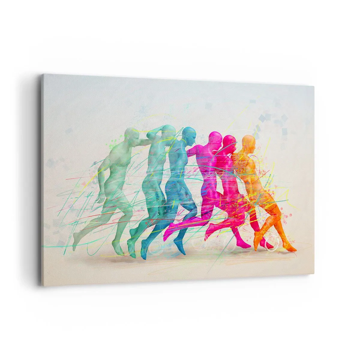 Impression sur toile - Image sur toile - Silhouettes colorées de coureurs en mouvement - 120x80cm - Harmonie du mouvement - Décoration murale moderne pour le salon et la chambre ARTTOR