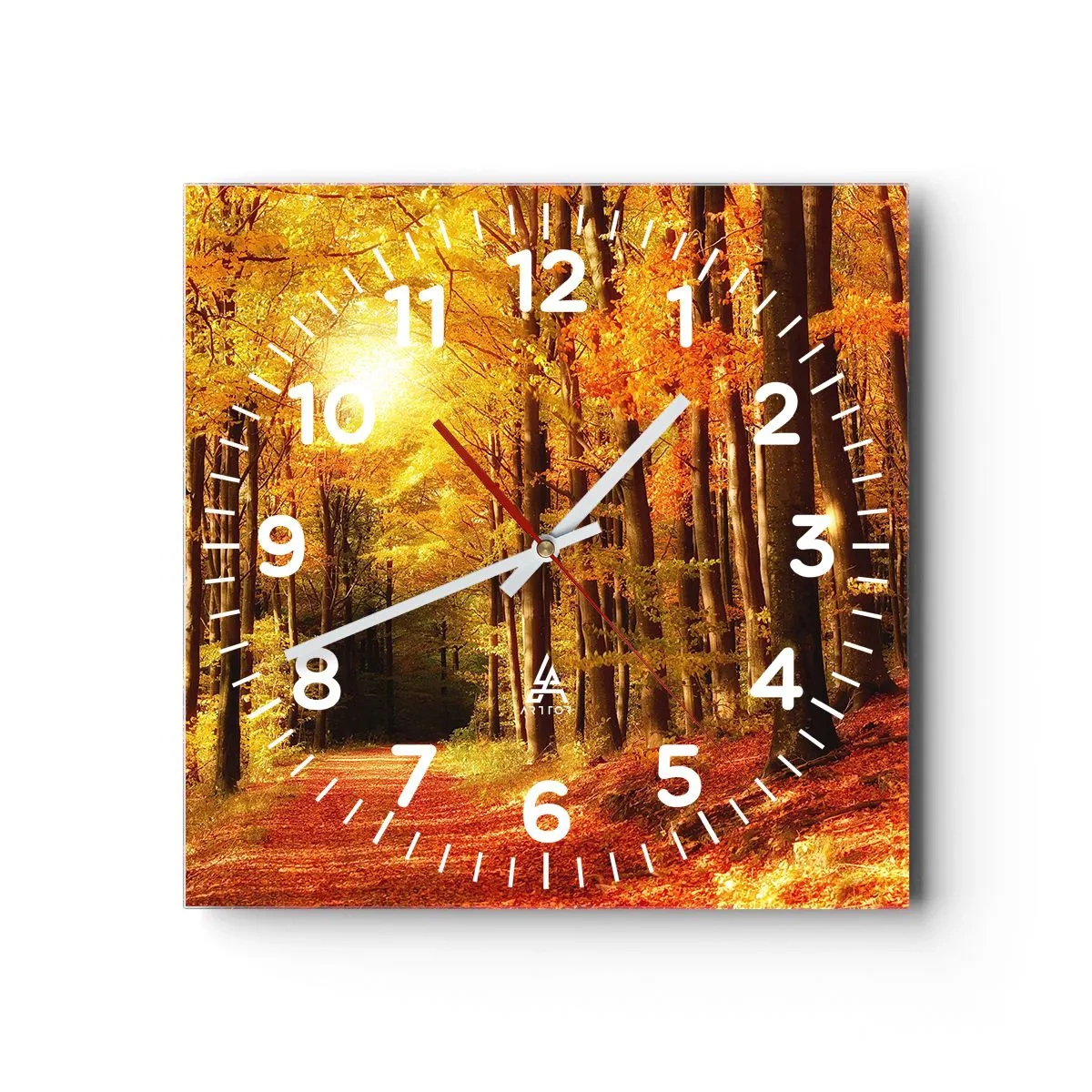 Horloge murale - Pendule murale - Automne doré sur une route forestière - 40x40 cm