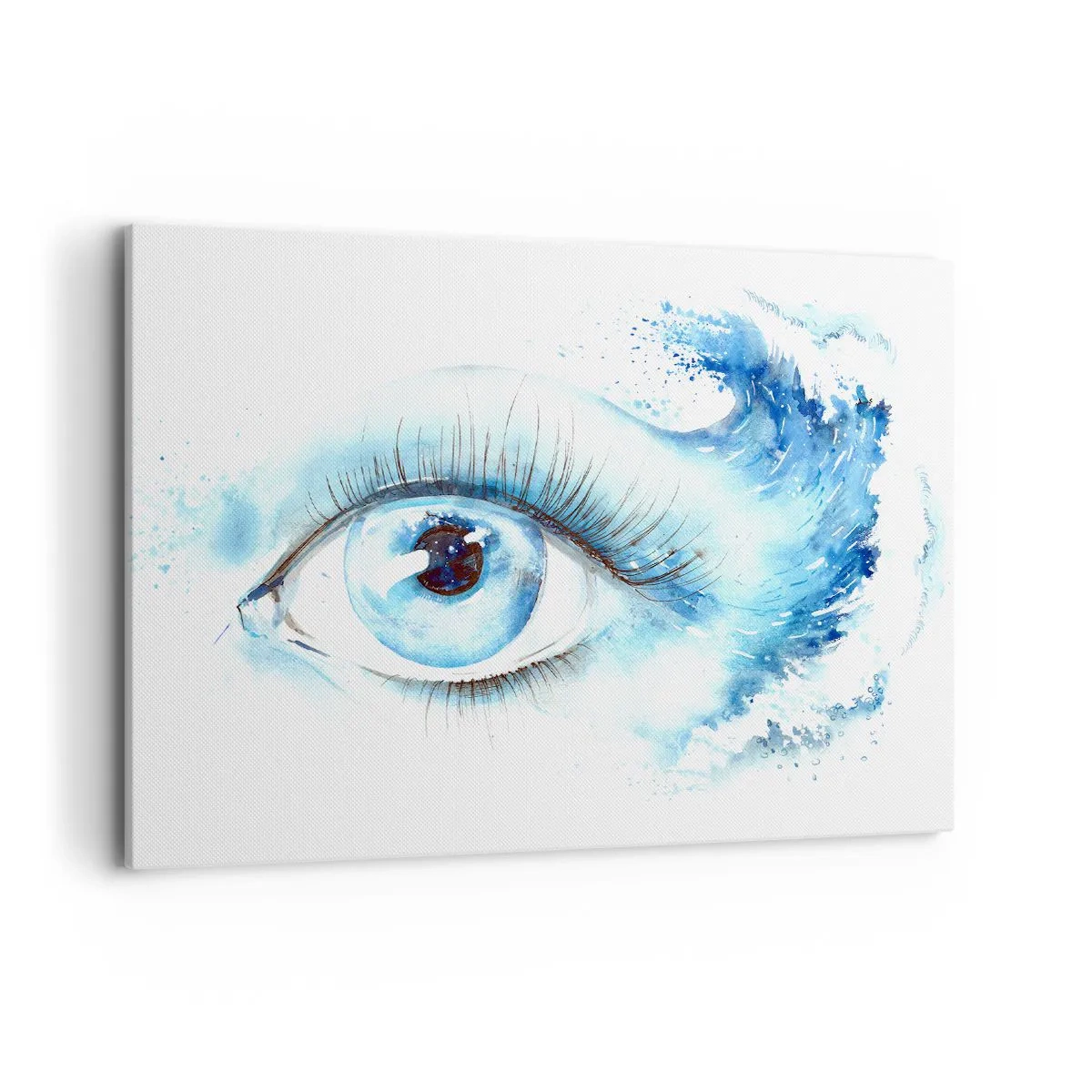 Impression sur toile - Image sur toile - Aquarelle artistique d'un œil avec une vague dynamique - 100x70cm - Plongez-vous dans le bleu du regard - Décoration murale moderne pour le salon et la chambre ARTTOR